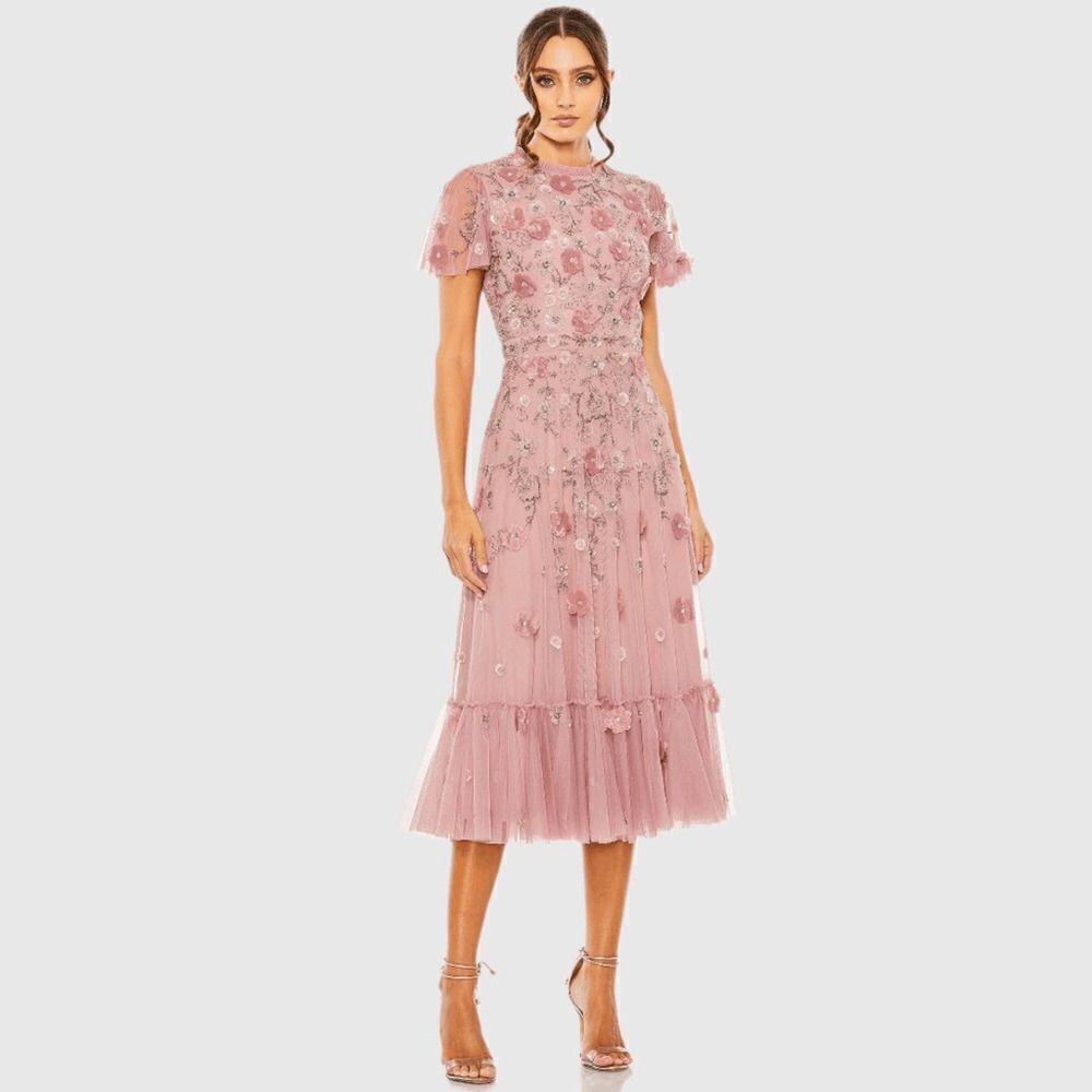 MAC DUGGAL 9212 Embellished High Neck Cap Sleeve A Line Dress Pink 12 - Picture 3 of 15